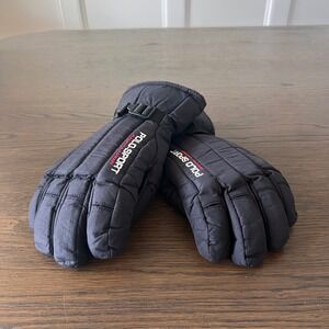 Vintage Polo Sport Ralph Lauren Black Padded Ski Gloves Leather Palm Mens Medium